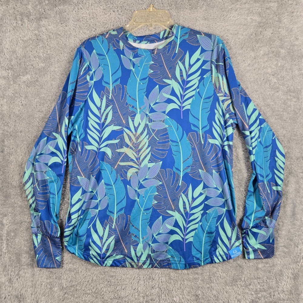 Realtree Fishing Womens Large Blue Tropical Leaf Performance Long Sleeve Shirt